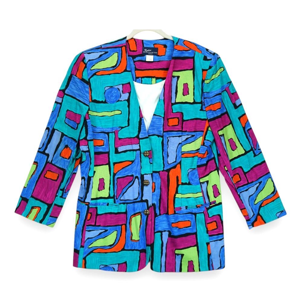 Vintage Norton McNaughton Geometric Brush Stroke Jacket Women's Shoulder Pads 18